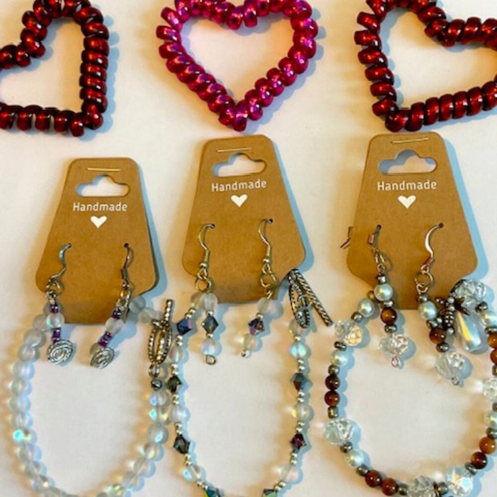 Valentine's Day, reasonably- priced, handmade jewelry sets:  gift ready.